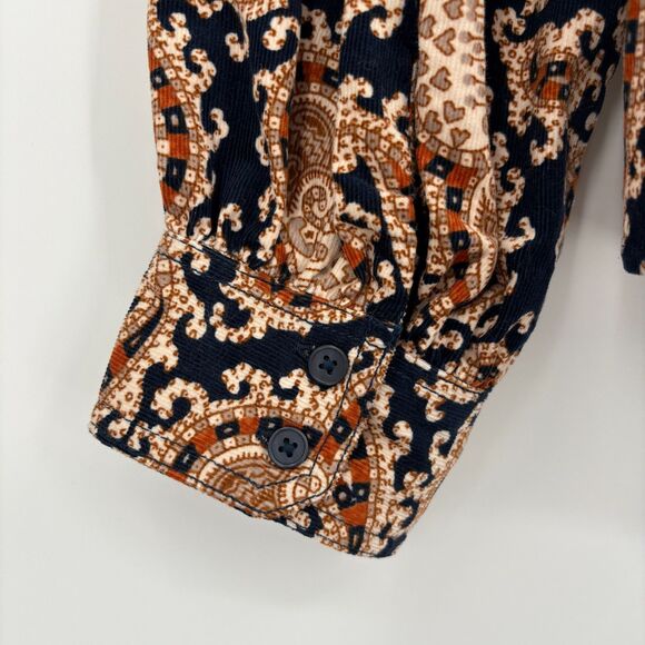 Banana Republic Paisley Mini Corduroy Top, Sz Large, Long Sleeve Babydoll Office - Picture 7 of 11